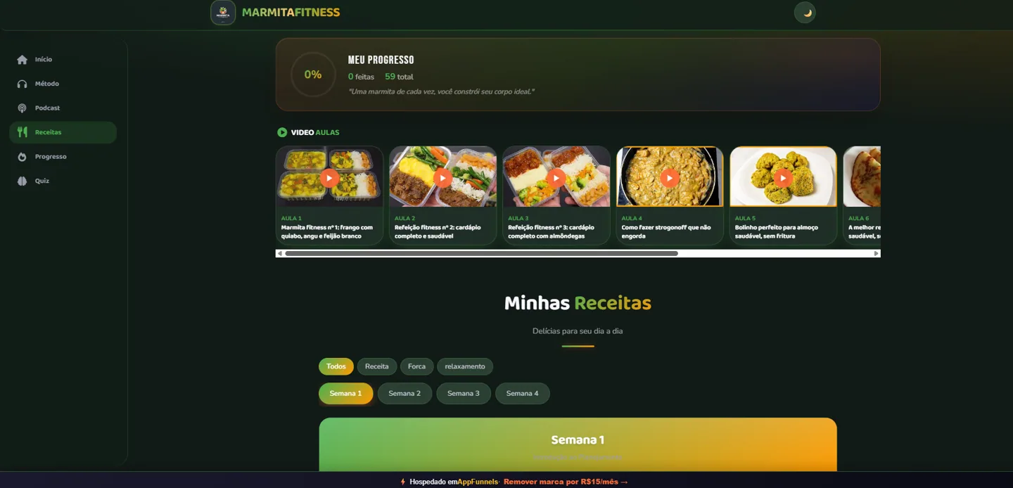 Tela real do aplicativo Marmita Fit