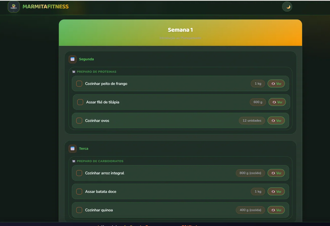 Checklist de planejamento de marmitas